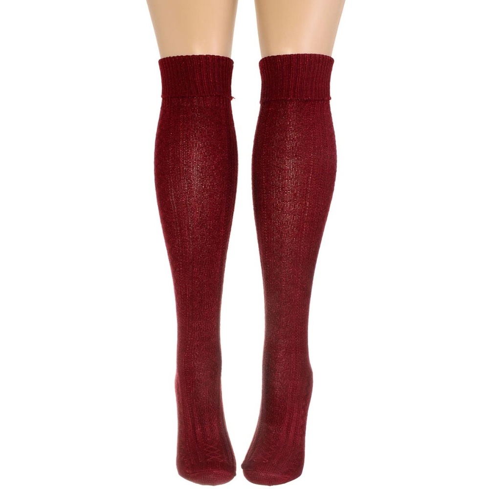 NEW Crimson & Clover Knee High Socks Boho Boot Red Maroon Burgundy Goth Grunge